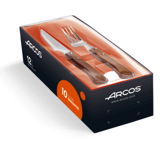 Laatikkosetti 6 veistä + 6 Arcos haarukkaa NITRUM teräs puukahvat