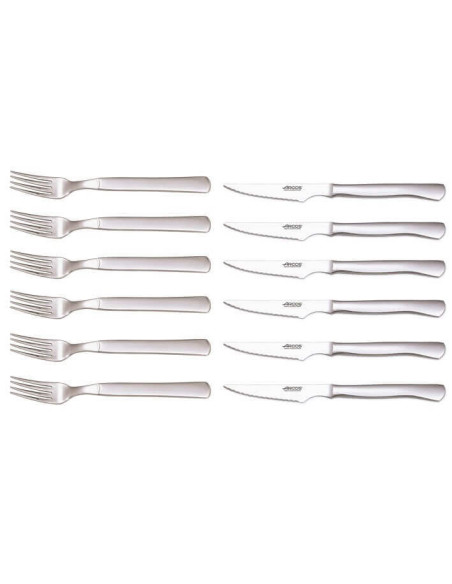 Sett med 6 Arcos-kniver + 6 gafler, mikro-tannede blad i ett stykke