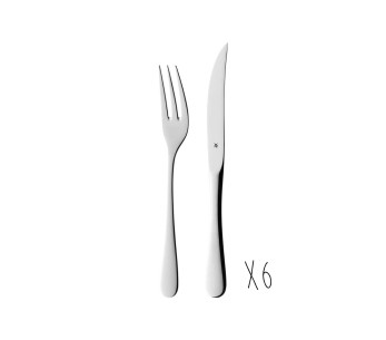 Set di 6 coltelli da bistecca WMF Holzkass + 6 forchette in acciaio inossidabile 18/10 Cromargan 2