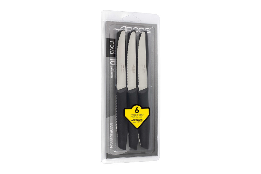 Set om 6 Arcos bordsknivar NITRUM stålblad svart handtag