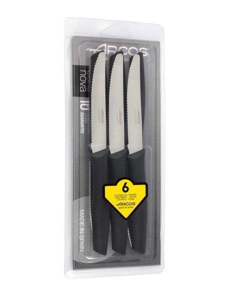 Set of 6 Arcos table knives NITRUM steel blades black handle