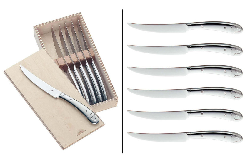 Set of 6 WMF Geschenkide one-piece steak knives 18/10 stainless steel serrated blade