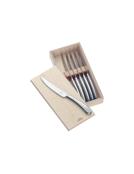 Set med 6 WMF Geschenkide stekknivar i ett stycke 18/10 rostfritt stål tandat blad