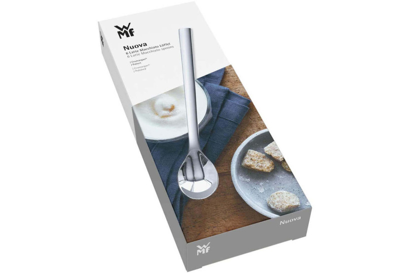 Sett med 6 WMF Nuova latte macchiato-skjeer i 18/10 Cromargan rustfritt stål