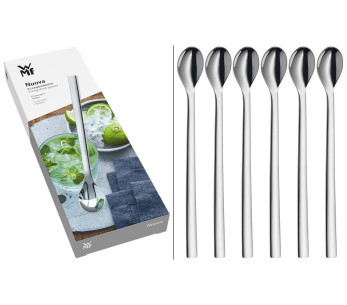 Set van 6 WMF Nuova lange drank-/cocktaillepels van 18/10 Cromargan roestvrij staal