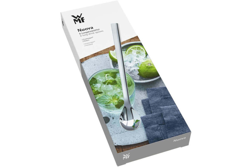 Sæt med 6 WMF Nuova lange drinks-/cocktailskeer i 18/10 Cromargan rustfrit stål
