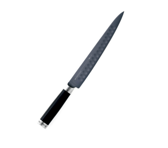 Kai Michel Bras skivkniv 23cm n°3 i rostfritt stål SG2 med granton-egg + träslida 2