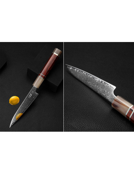 XinCraft Faca universal de 12 cm em damasco polido com espelho de aço VG10