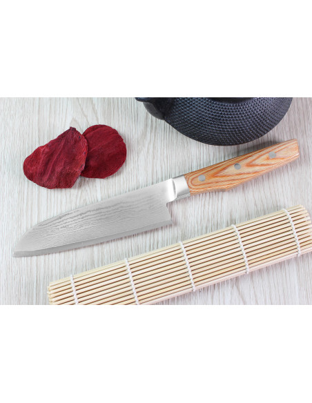 Japanisches santokumesser Shimomura Un-Ryu 16cm Damast 33 Lagen
