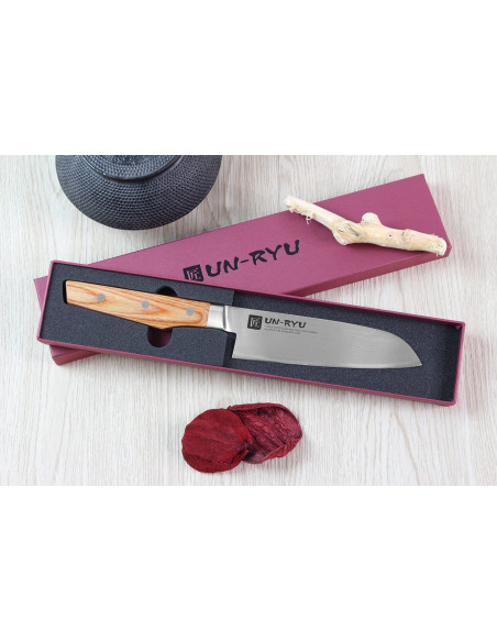 Shimomura Un-Ryu 16cm 33-layer damascus japanese santoku knife