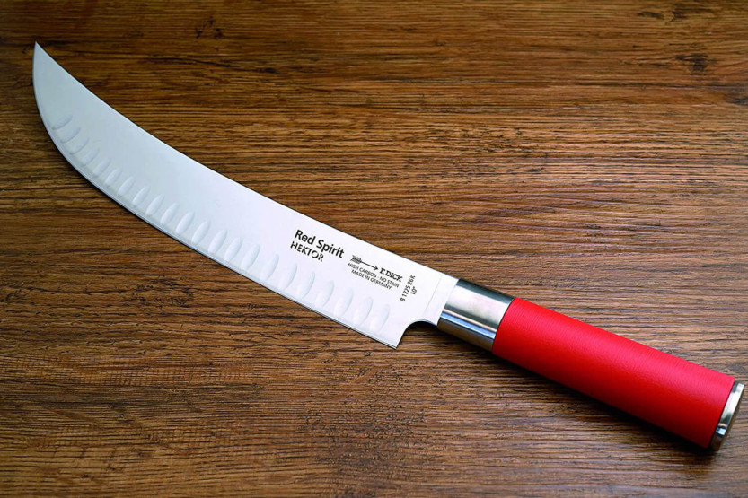 Hektor DICK Red Spirit Tranchiermesser aus rostfreiem Stahl mit Kullenschliff 25cm roter Griff