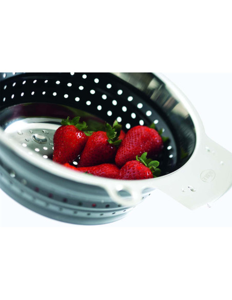 Escurridor plegable negro Rösle de acero y silicona - Diámetro 24cm