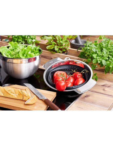 Rösle black folding colander in steel and silicone - Diameter 24cm