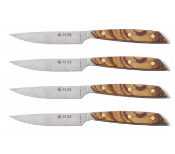 Set di 4 coltelli da bistecca Icel in scatola con lama seghettata da 11 cm e manico dritto in legno d'ulivo 2