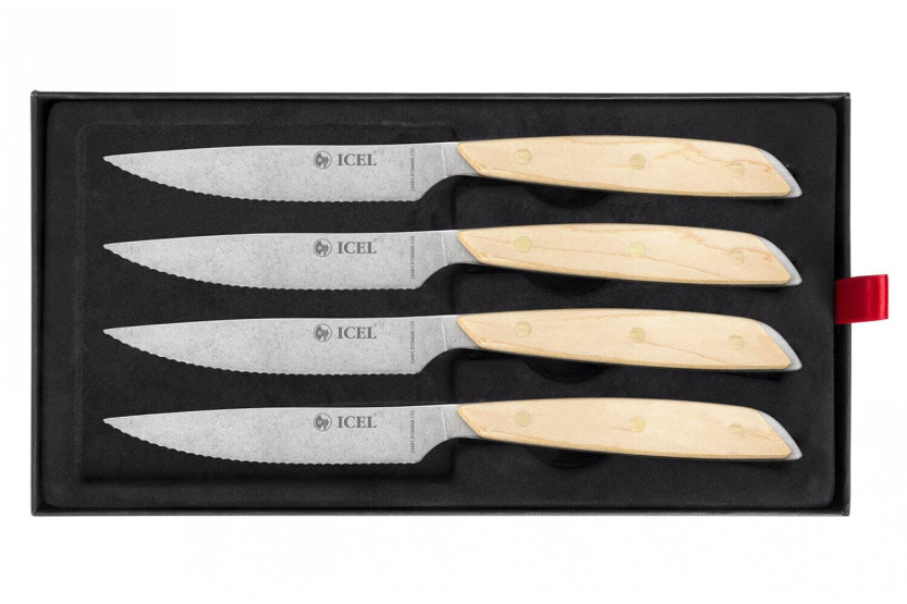Juego de 4 cuchillos Icel 11cm hoja dentada mango recto de madera de arce