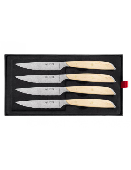 Juego de 4 cuchillos Icel 11cm hoja dentada mango recto de madera de arce