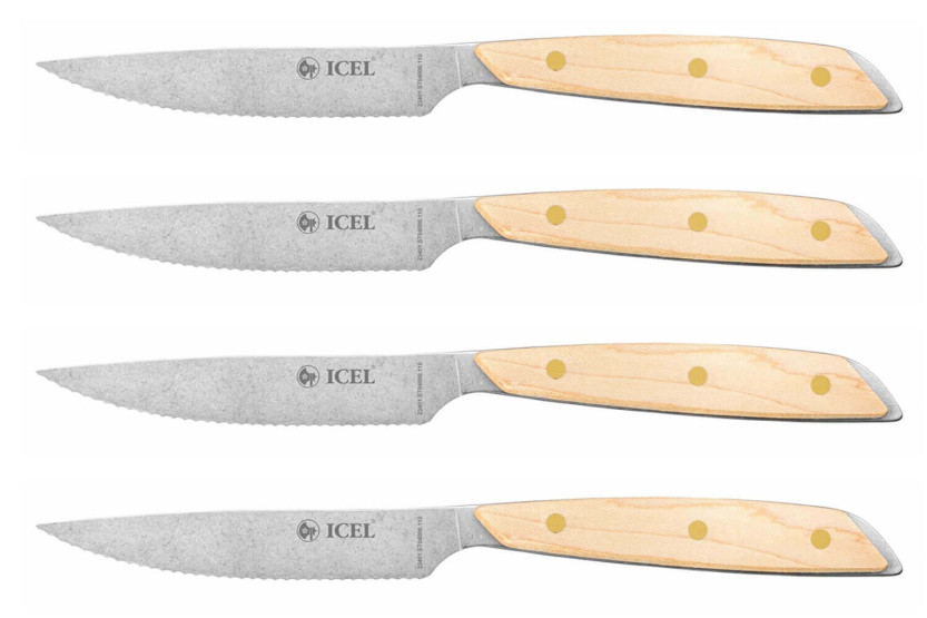 Juego de 4 cuchillos Icel 11cm hoja dentada mango recto de madera de arce