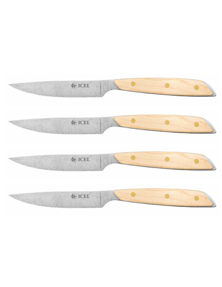 Juego de 4 cuchillos Icel 11cm hoja dentada mango recto de madera de arce