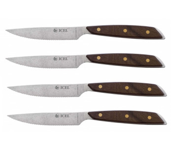 Set med 4 Icel steakknivar 11cm tandat blad rakt trähandtag 2