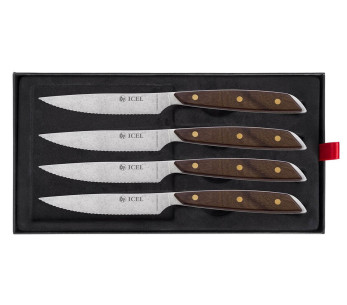 Set di 4 coltelli da bistecca Icel in scatola Lama seghettata da 11 cm, manico dritto in legno