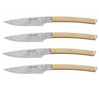 Set di 4 coltelli da bistecca Icel in scatola Lama seghettata da 11 cm Manico in legno d'acero curvato 2