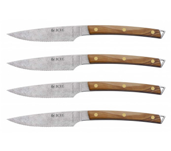 Conjunto de 4 facas para bifes Icel Lâmina serrilhada de 11 cm Cabo curvo em madeira de oliveira 2