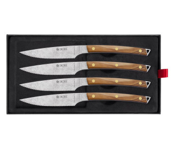Set di 4 coltelli da bistecca Icel con lama seghettata da 11 cm e manico curvo in legno d'ulivo