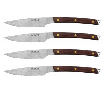 Set di 4 coltelli da bistecca Icel con lama seghettata da 11 cm e manico in legno curvo 2