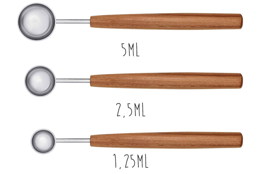 Sæt med 3 Triangle Sense måleskeer i 18/10 rustfrit stål med håndtag i blommetræ