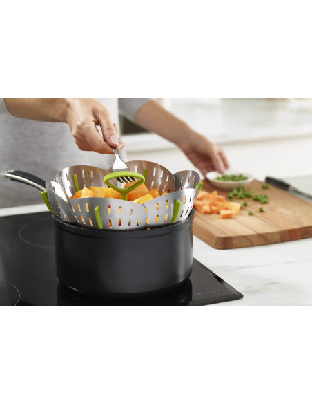 Joseph Joseph Bloom Steel grøn og rustfri stål foldbar, ridsefast dampkurv