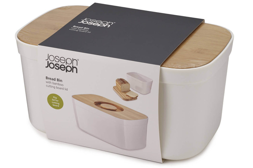 Joseph Joseph Bread Bin white bamboo reversible lid bread box