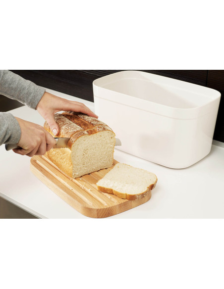 Joseph Joseph Bread Bin hvid bambus med vendbart låg brødkasse