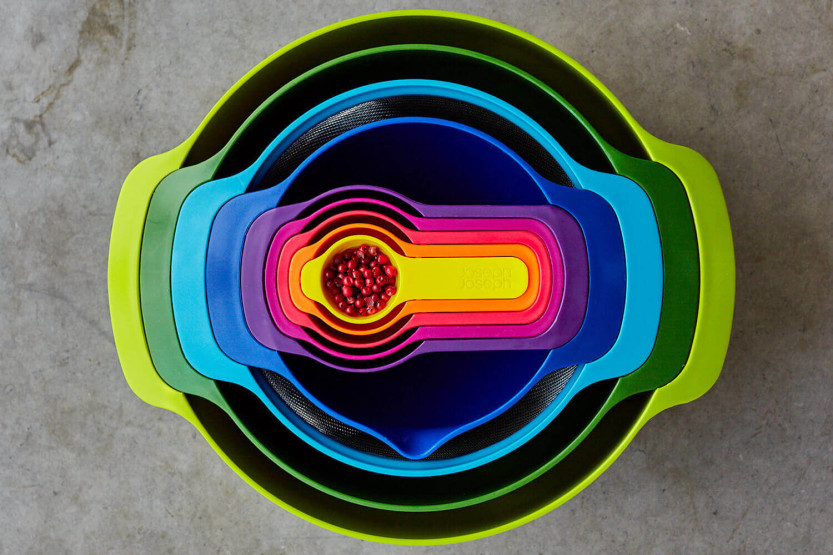Set of 9 Joseph Joseph Nest Plus 9 multicolored nesting bowls/pasteur/dosers