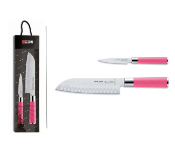 Conjunto de 2 facas de escritório Dick Pink Spirit + facas santoku com cabos cor-de-rosa