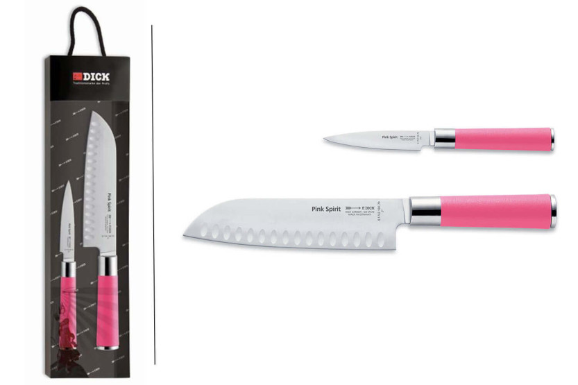 Set of 2 Dick Pink Spirit office + santoku knives pink handle