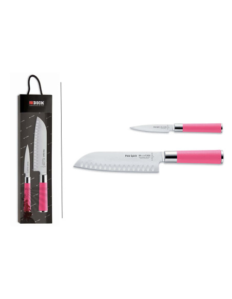 Set of 2 Dick Pink Spirit office + santoku knives pink handle
