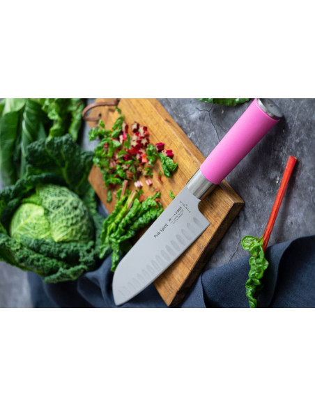 santoku veitsi Dick Pink Spirit 18cm Granton terällä vaaleanpunainen kahva