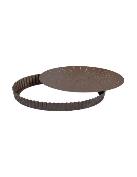 Gobel perforert, riflet rund tourtière med bevegelig non-stick bunn