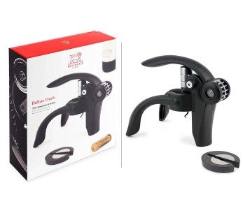 Sacacorchos de palanca Peugeot Baltaz Dark en ABS negro y zamac con cortador de tapones de 14cm