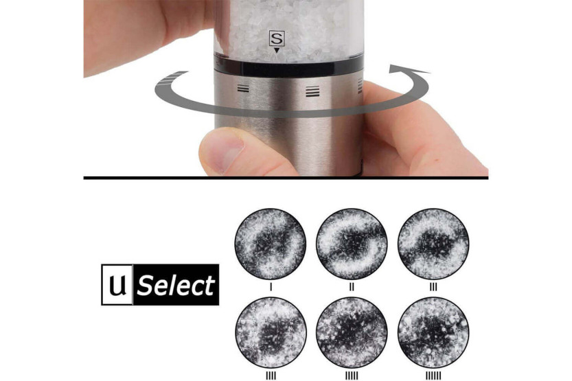 Juego de molinillo eléctrico de sal y pimienta Peugeot Elis Sense U Select en acero inoxidable con luz 20cm