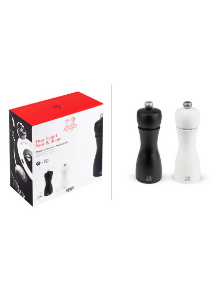 Peugeot Tahiti salt- och pepparkvarn duo set i svart + vitt trä