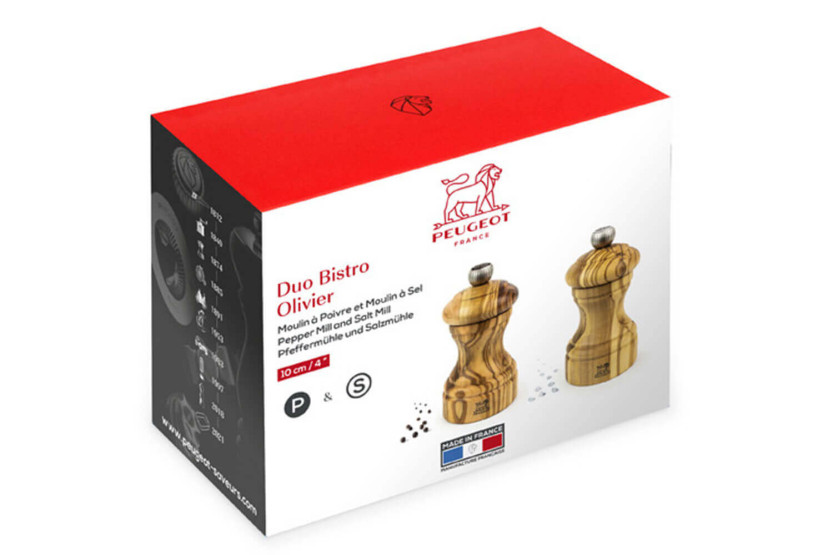 Set Duo Salz- und Pfeffermühle Peugeot Bistro aus Olivenholz 10cm