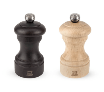 Conjunto de caixa Moinho de sal e pimenta Peugeot Bistro em chocolate + madeira natural 10cm