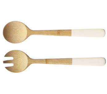 Pebbly 29cm bambusalaattiannostelijat, valkoinen kahva