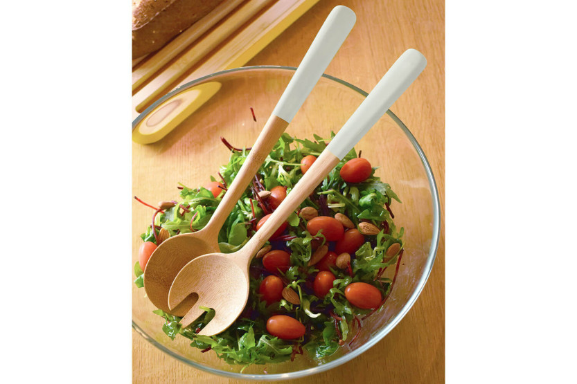 Ensaladera de bambú Pebbly 29 cm, mango blanco