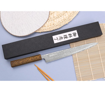 Wusaki Unagi AUS10 damascus japanilainen sujihiki veitsi 24cm tammi kahva 2