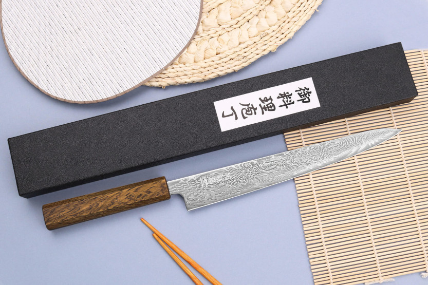 Wusaki Unagi AUS10 damaskus japansk sujihikikniv 24 cm eikeskaft