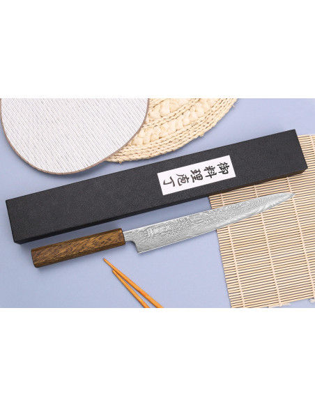 Wusaki Unagi AUS10 damasco giapponese coltello sujihiki 24 cm manico in rovere