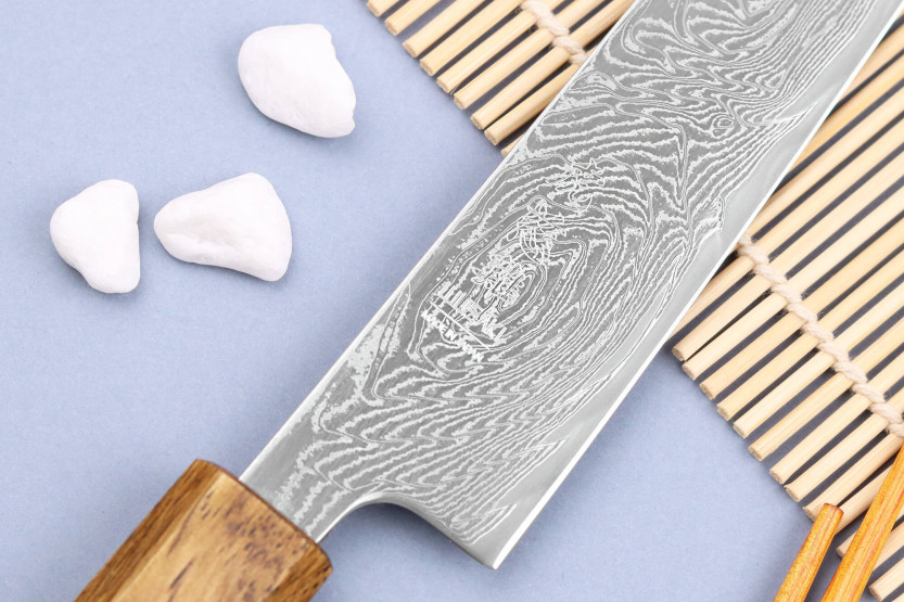 Wusaki Unagi AUS10 damascus japans sujihiki mes 24cm eiken handvat