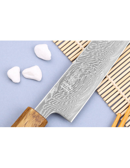 Wusaki Unagi AUS10 damaskus japansk sujihiki-kniv 24 cm egetræshåndtag